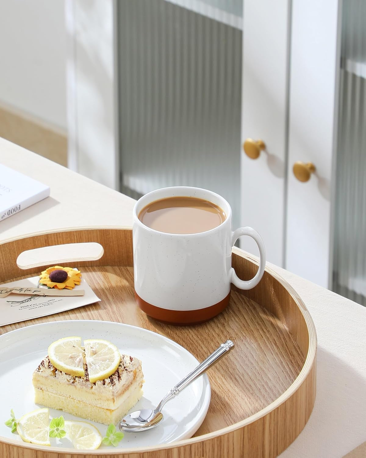 MALACASA Kaffeebecher-Set, 350 ml Steinzeugbecher-Set für 4 Personen, moderne Kaffeebecher für Tee, Saft, Latte, Cappuccino, heiße Schokolade. Spülmaschinen- und mikrowellengeeignet, TARA-Serie, Khakiweiß