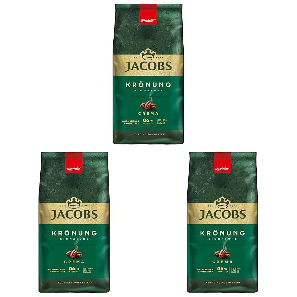 Jacobs Café Crema Gold Kaffeebohnen 1Kg – Vollmundig, Aromatisch, Fruchtige Noten, Arabica & Robusta Bohnen, Intensität 5/10, Ideal Für Café Crema Naty Shop Krönung Crema 3 x 1 Kg