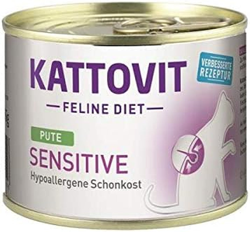 KATTOVIT - Sensitive Nassfutter für Katzen | Diät-Katzenfutter als Alleinfuttermittel. Gluten- & getreidefrei | Hypoallergen, für ausgewachsene Katzen 12 x 185 g Dose