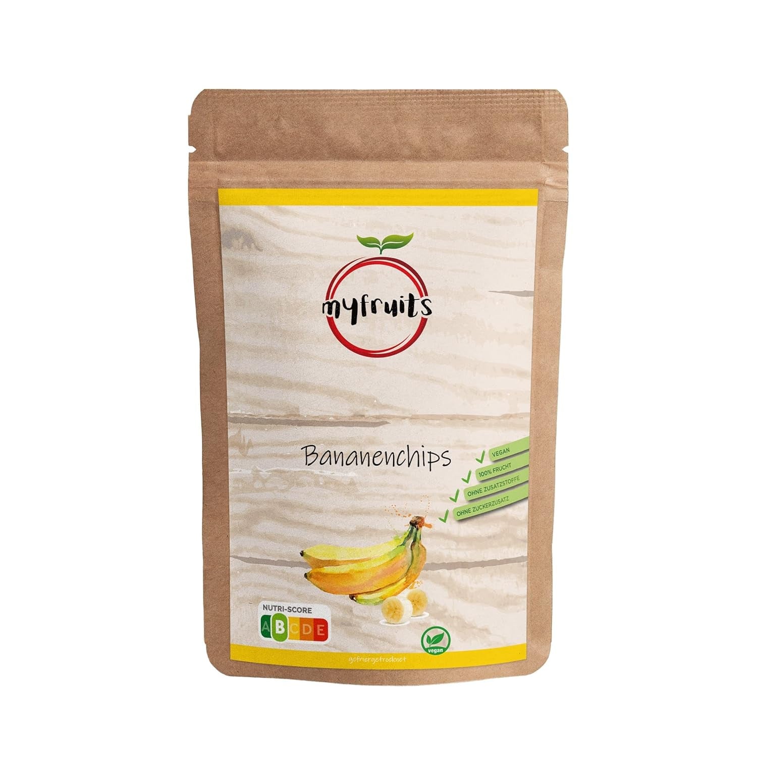 myfruits Bananenchips (Bananenscheiben), gefriergetrocknet, 100 g, ohne Zusatzstoffe, 100 % Bananen, gefriergetrocknete Früchte ohne Zuckerzusatz. Dehydrierte Produkte Naty Shop 300 g