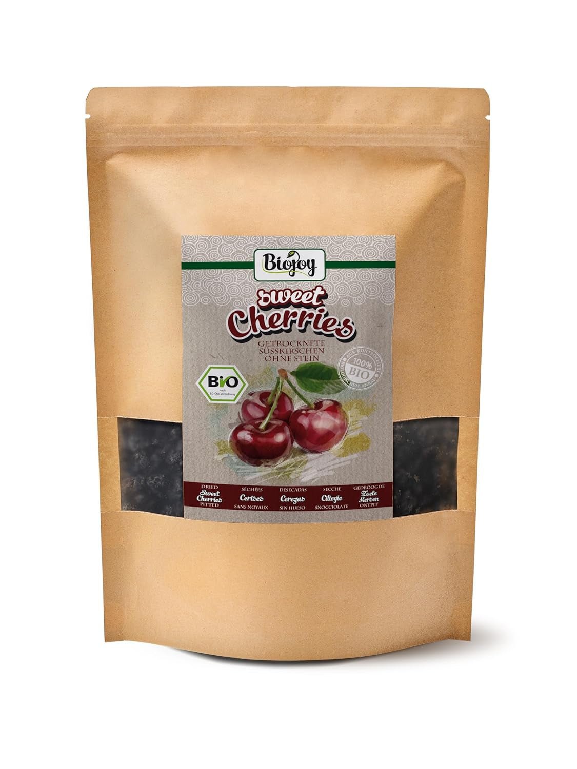 Biojoy getrocknete Süßkirschen (500 g), entsteint und schwefelfrei Naty Shop dehydrierte Produkte 1 kg (1 Packung)