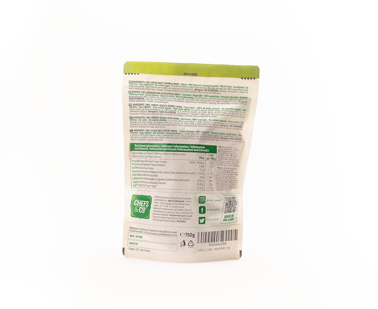 GETROCKNETE KIRSCHEN (NICHT GETROCKNET) -750g | getrocknete Süßkirschen ohne Kerne | 100 % natürlich | Premium-Qualität | Keine Zusatzstoffe, kein Schwefel und kein Zucker. Dehydrierte Produkte von Naty Shop
