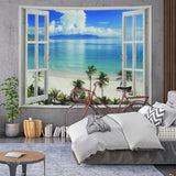 Wandteppich, Teppich, Fenster, ästhetisch, Polyester, groß, Strand, Zuhause – Accessoires und Dekorationen, Naty Shop