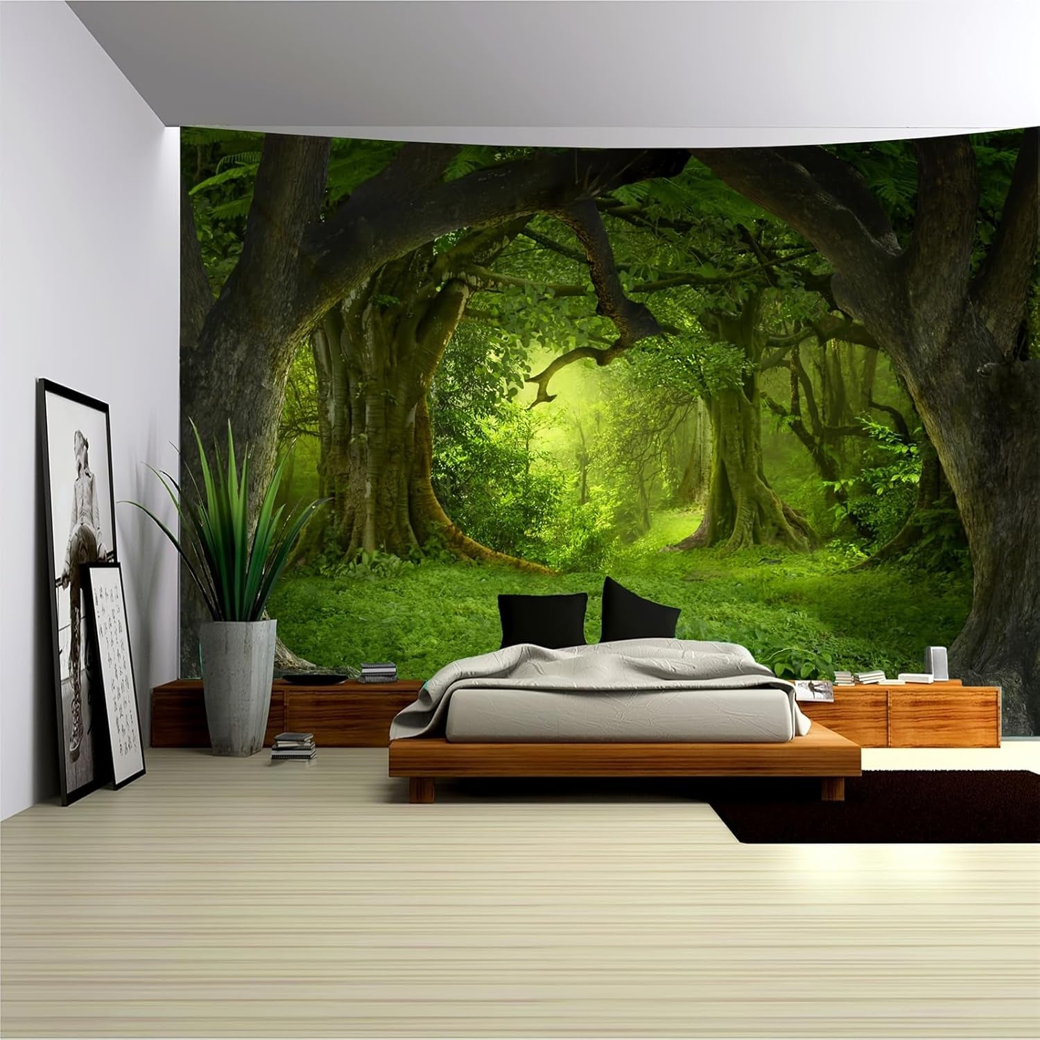 Teppich Wandteppich Wald Leinwand Baum Wasserfall Nebel Zuhause – Accessoires und Dekorationen Naty Shop Waldnebel 1 230 L x 180 B cm