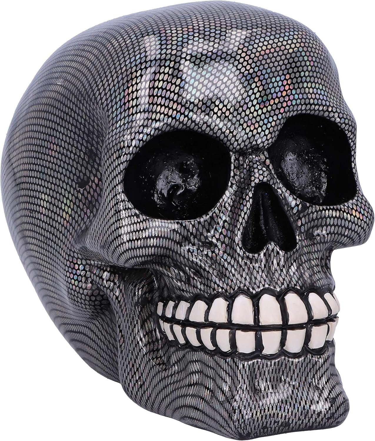 Holografischer silberner Fischnetz-Schädel Silbernes holografisches Fischnetz-Schädel-Ornament Silber 16,5 cm Statuetten und Skulpturen Naty Shop Standardtitel
