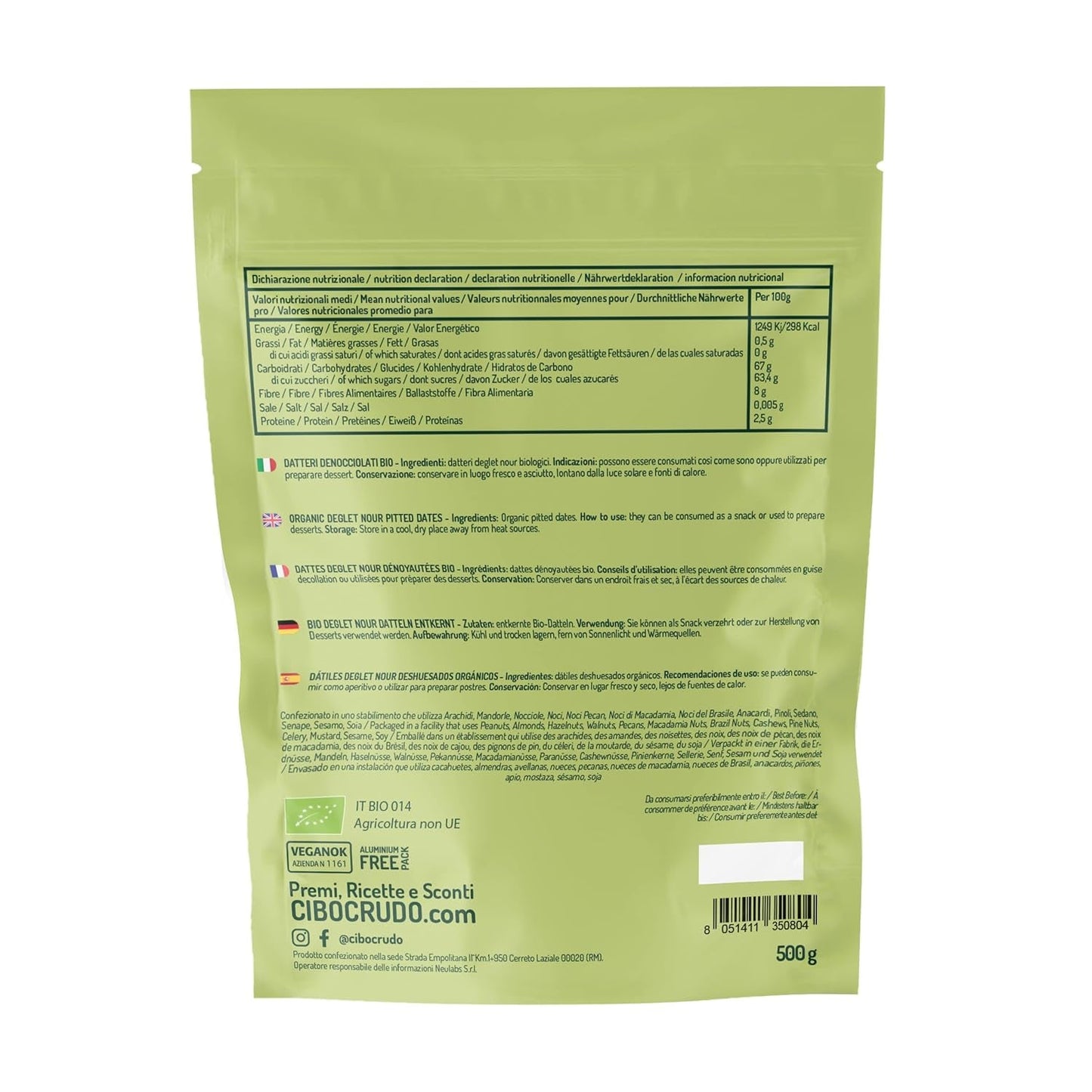 Deglet Nour Bio kernlose Datteln – 500 g. Natürliche getrocknete Bio-Datteln von Deglet Nour. Getrocknete Datteln. Naty Shop dehydrierte Produkte