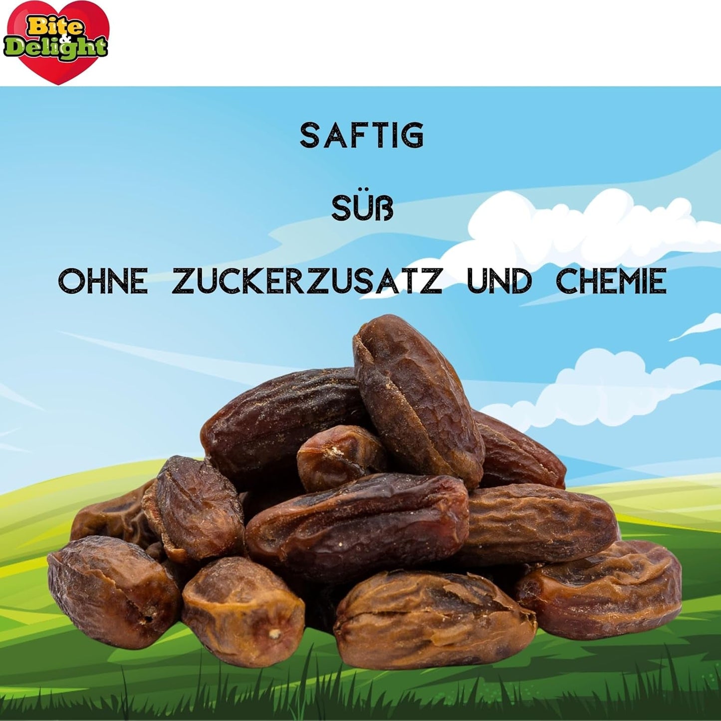 Getrocknete Datteln von Bite & Delight – Ganz, getrocknet und natürlich – Aromatische Süßigkeiten – Lecker und saftig – Verzehrfertige Fruchtsnacks – Vegan – Ohne Zuckerzusatz – 1250 g Naty Shop dehydrierte Produkte