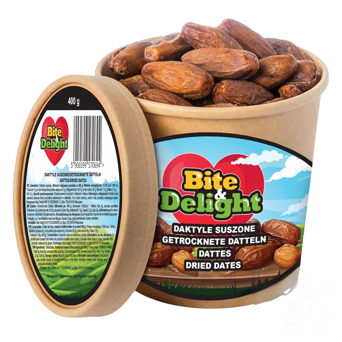 Bite & Delight getrocknete Datteln – Ganz, getrocknet und natürlich – Aromatische Süßigkeiten – Lecker und saftig – Verzehrfertiger Fruchtsnack – Vegan – Ohne Zuckerzusatz – 1250 g Naty Shop dehydrierte Produkte 750 ml