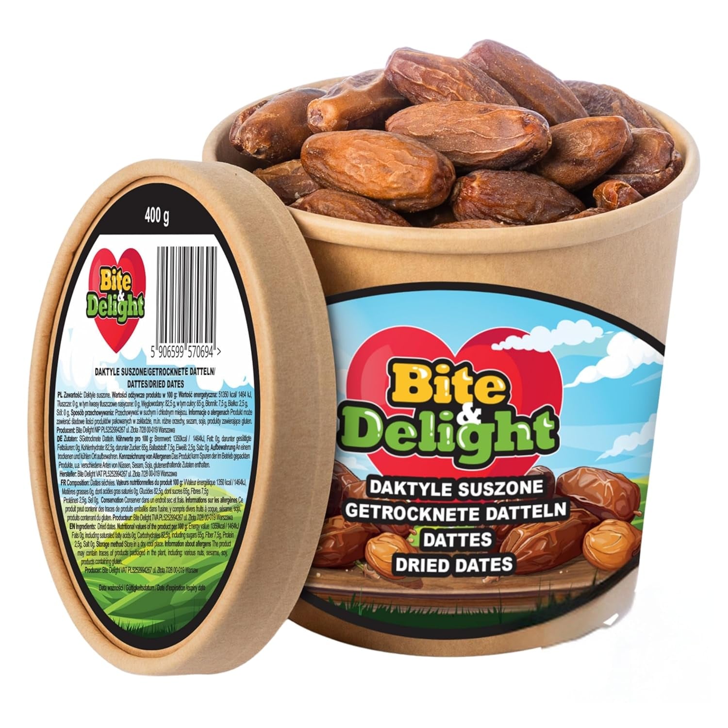 Bite & Delight getrocknete Datteln – Ganz, getrocknet und natürlich – Aromatische Süßigkeiten – Lecker und saftig – Verzehrfertiger Fruchtsnack – Vegan – Ohne Zuckerzusatz – 1250 g Naty Shop dehydrierte Produkte 750 ml