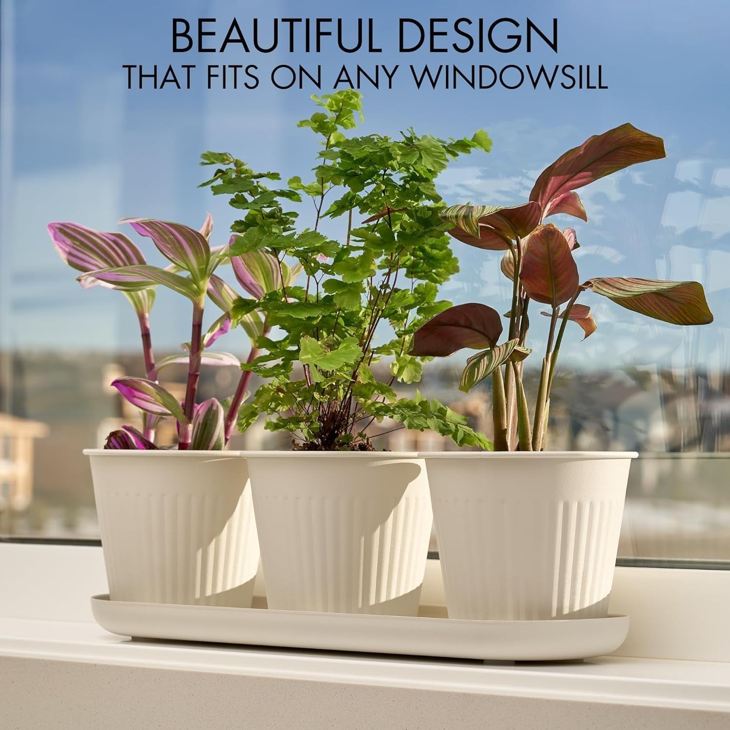 Set aus 3 wunderschönen Kräutergartentöpfen, perfekt für jede Fensterbank oder Küchentheke, ein modernes, dekoratives Gartenpflanzgefäß-Set inklusive Tablett und...