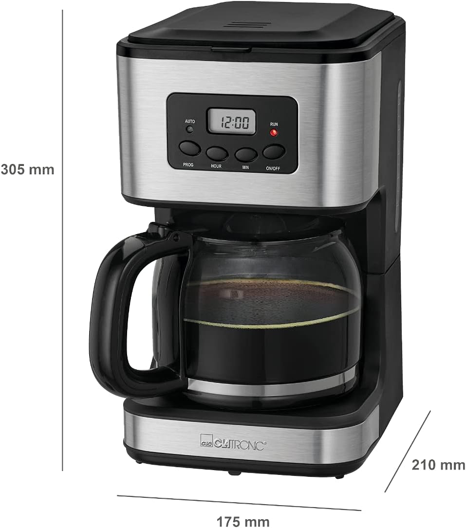 Clatronic® Kaffeemaschine mit Timer, 1,5-Liter-Karaffe für 12-14 Tassen Kaffee, 24-Stunden-LCD-Timer, Warmhaltefunktion, Anti-Tropf, herausnehmbarer Filter, Display und Kontrollleuchten, 900 W – KA 3642