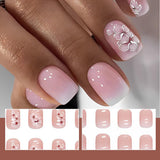 24 Stück weiße quadratische Nägel zum Aufkleben, rosa Farbverlauf, Blumenmuster, zum Aufdrücken der Nägel, künstliche Nägel, falsche Nagelkunst, französische quadratische Nägel, künstliche Nägel für Frauen