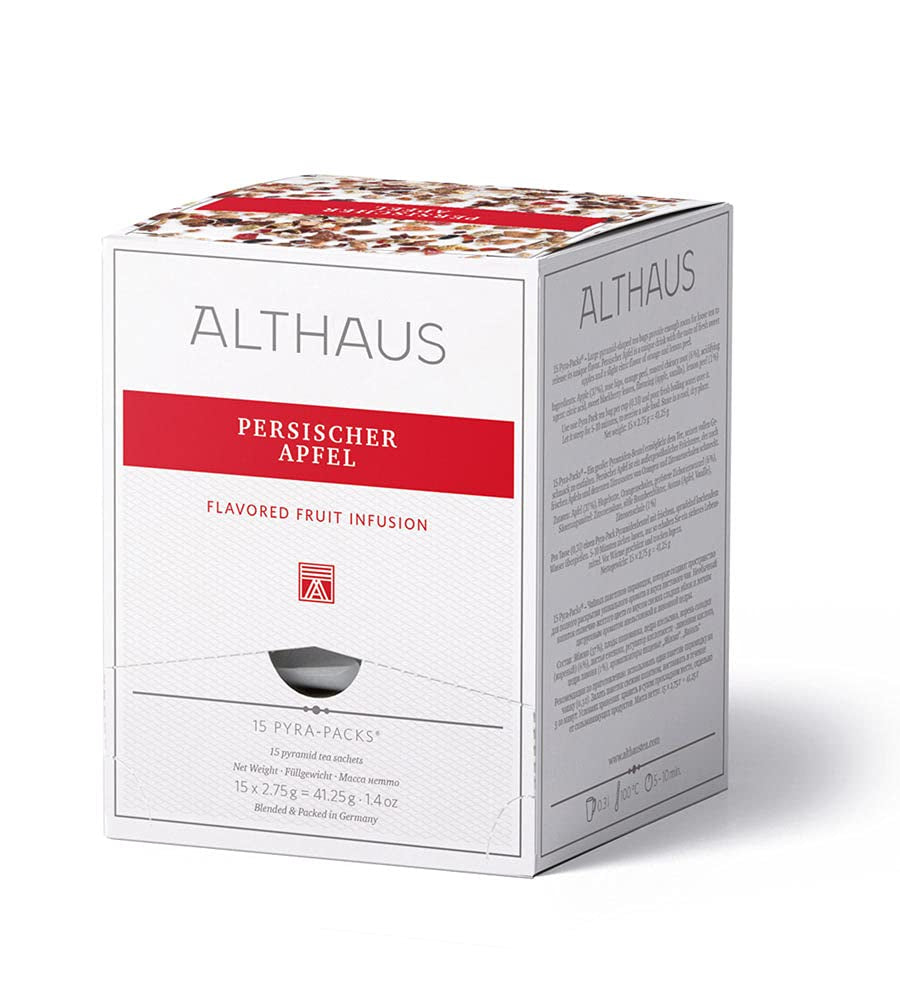 Althaus Tee PERSISCHER APFEL ⋅ Früchtetee im Pyramidenbeutel PYRA PACK ⋅ Früchtetee aromatisiert mit Apfelgeschmack ⋅ 15 X 2,75G