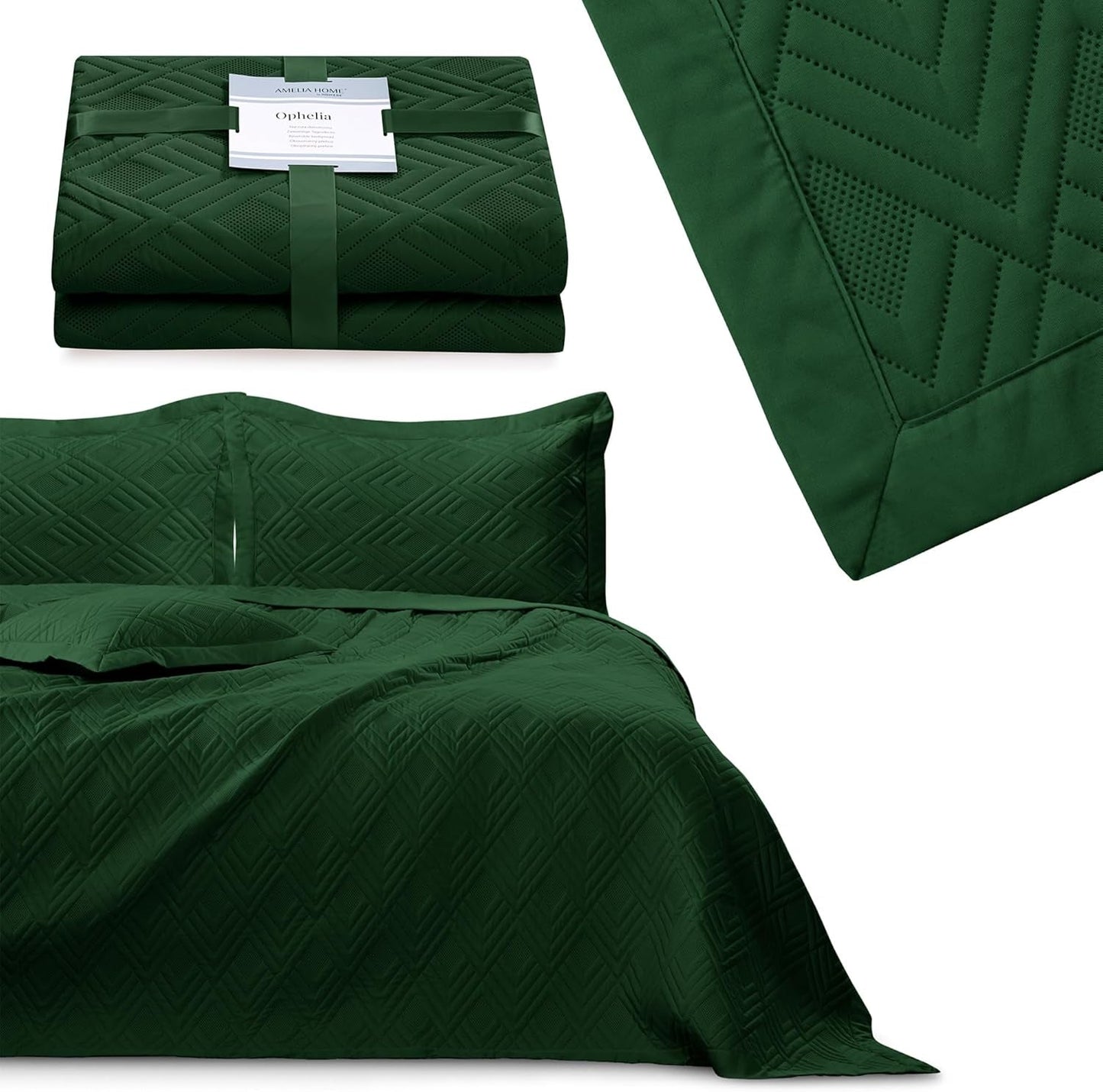 Ameliahome Tagesdecke 170 x 210 cm, doppelseitige Tagesdecke, Ultraschall-Steppung, Polyester, Ophelia, dunkelgrün, Betten und Decken. Besuchen Sie den AmeliaHome-Store
