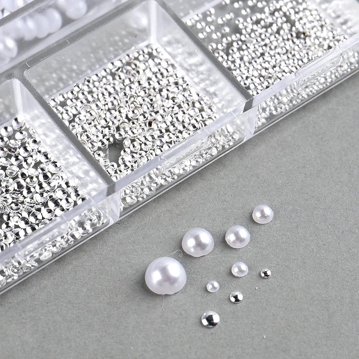 GZSY Nail Art Strasssteine ​​​​Nagel Perlen Weiß 12Raster Nagel Charms Nageldesign Zubehör Perle Nail Art
