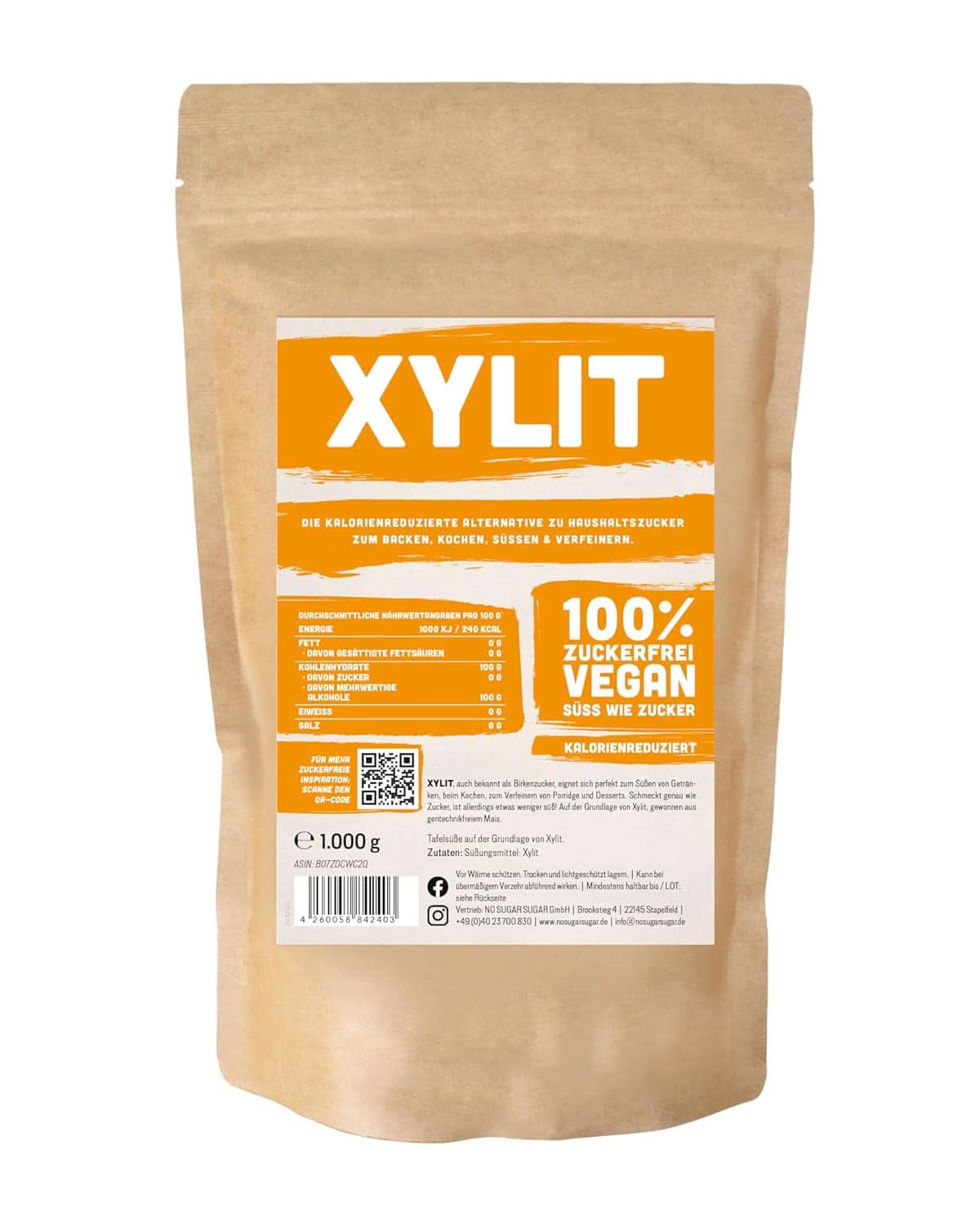 Premium-Xylit mit einer Süßkraft von 1:1 im Vergleich zu Zucker, 1 kg Süßstoffe Naty Shop