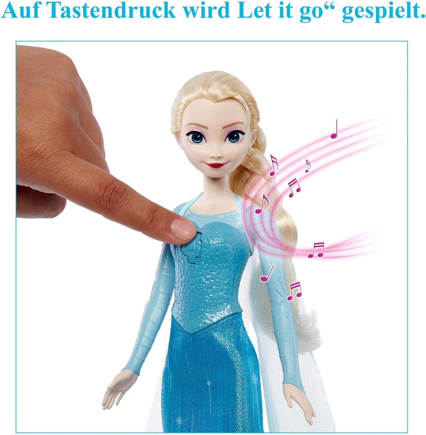Mattel Toys Disney Frozen Elsa singende Puppe im ikonischen Outfit, singt „Let It Go“ aus dem Disney-Film in Englisch, Französisch, Deutsch, Italienisch, JDL58