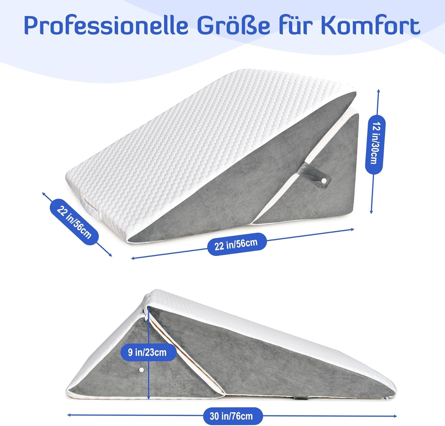 Verstellbares Keilkissen für Kinder, hochdichtes Schaumstoff-Lesekissen für Bett und Sofa, ergonomisches Bettkeil-Kopfkissen für Schlaf-Reflux-Apnoe, Beinkissen/Rückenkissen zum Spielen und Lesen (weiß und grau)