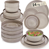 SÄNGER Cairo Clay | 24-teiliges Geschirrset, Steinzeug-Geschirrset für 6 Personen, 6 Teller, 6 Dessertteller, 6 Nudelschalen, 6 Servierschüsseln, graues Geschirrset | DIE VALUE-KOLLEKTION