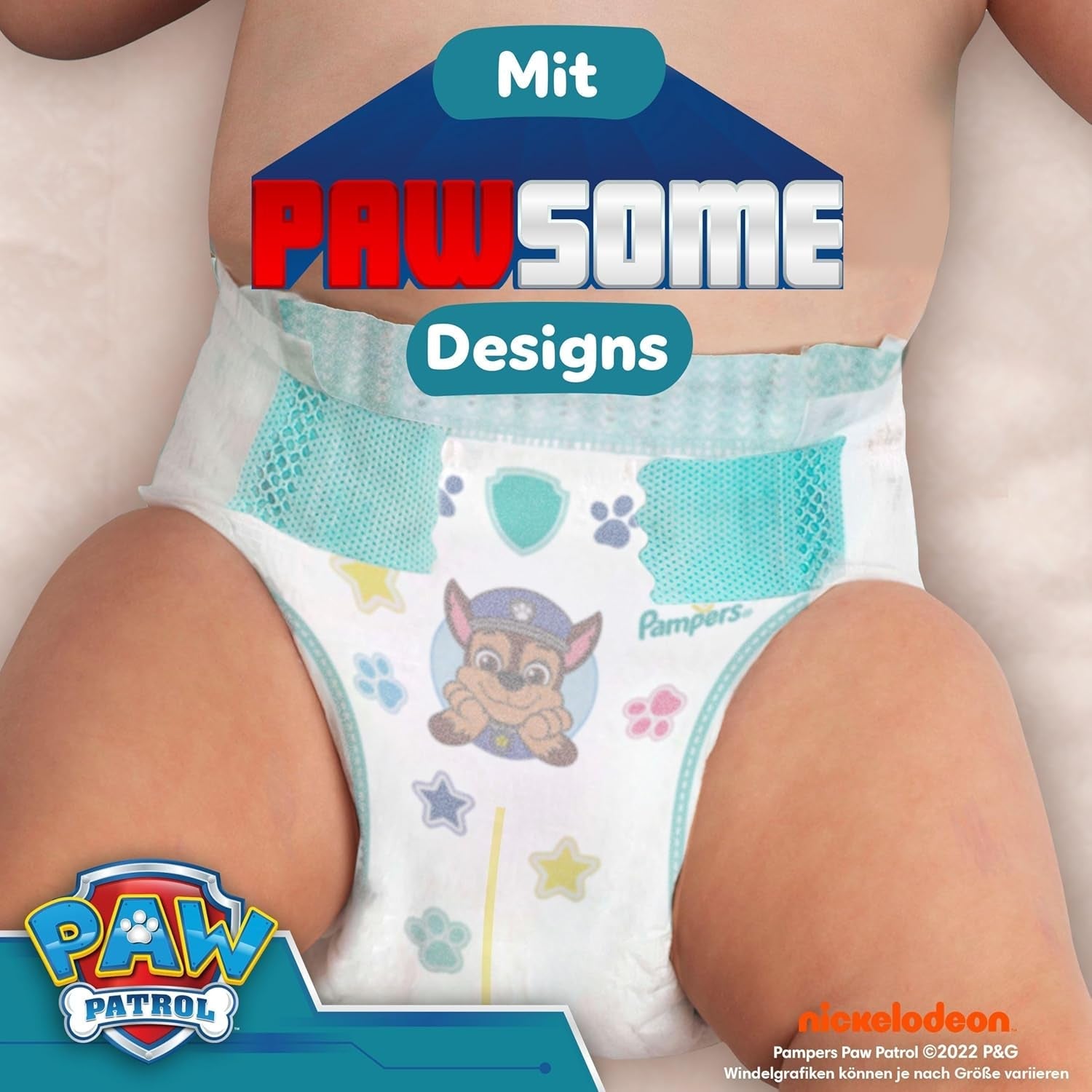 Pampers Baby-Dry Puppy Patrol Edition Windeln, Größe 4, 222 Windeln, 9 kg – 14 kg, bis zu 100 % Auslaufschutz und Komfort die ganze Nacht