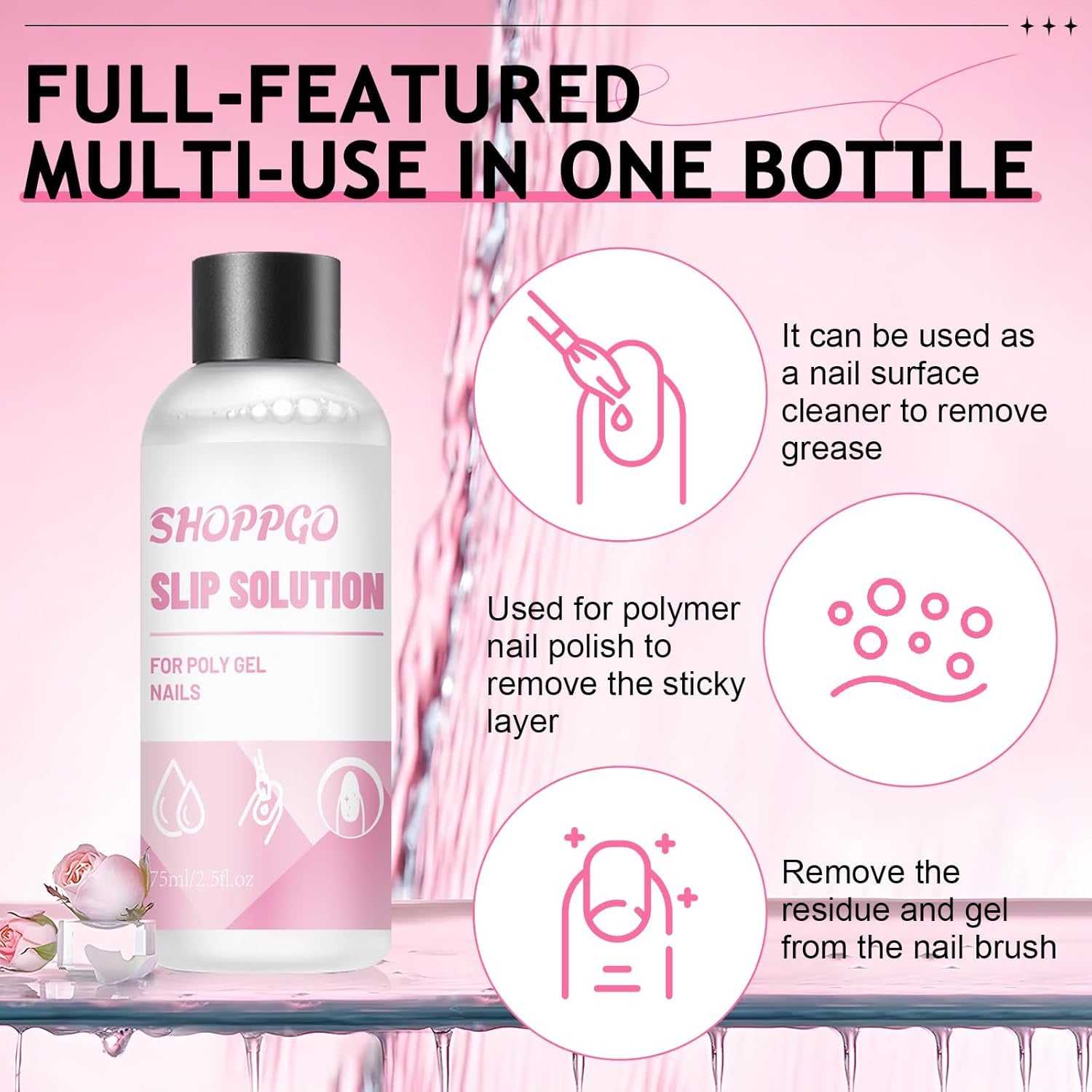 Polygel-Nagellösung, Polygel-Slip-Solution-Nagelset, Polygel-Flüssignagellösungen 75 ml, 5 Nagelspitzen-Clips, 3 Nagelbürsten, 1 Kristallbecher, 100 Reinigungsblätter