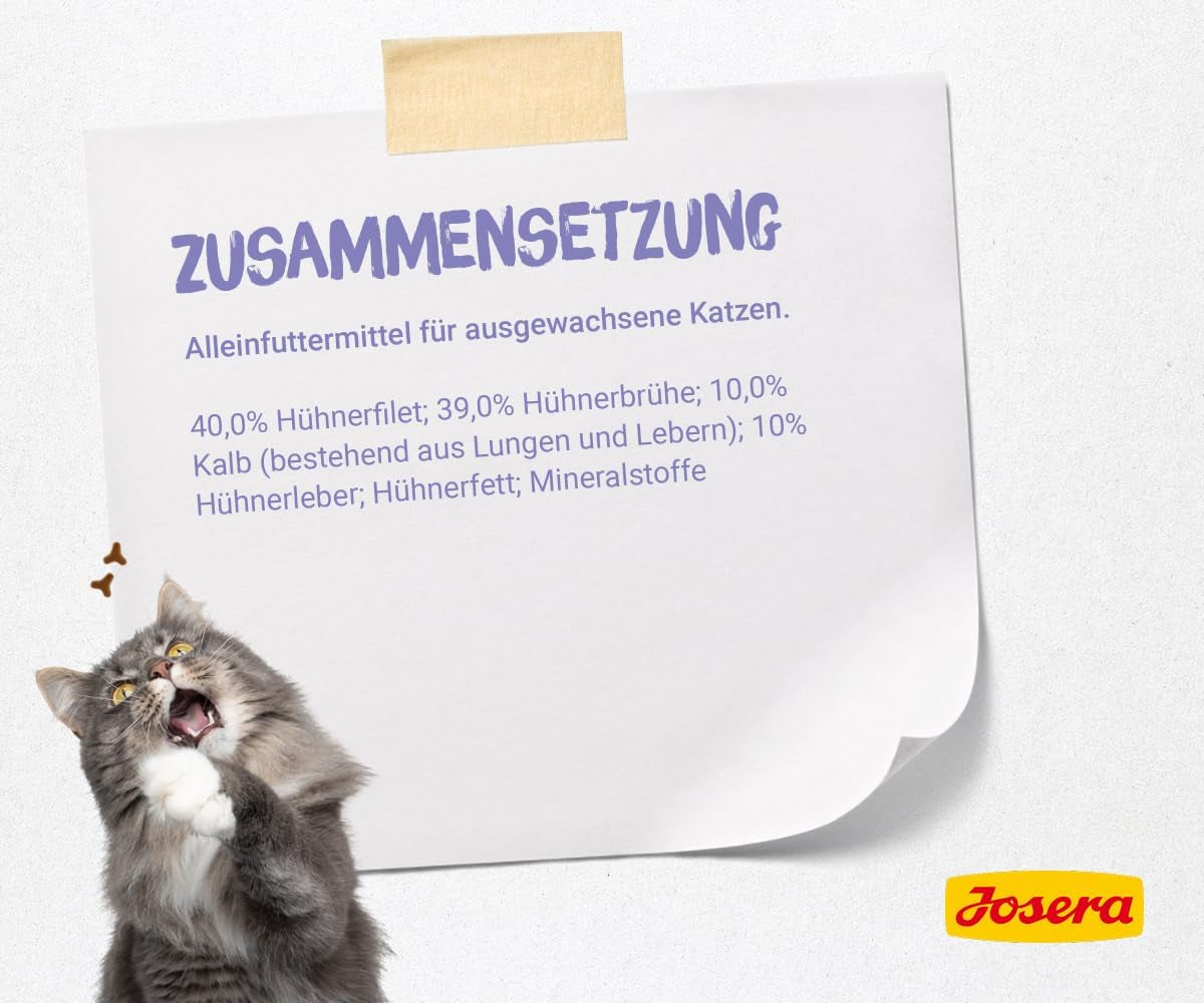JOSERA Hähnchen- und Kalbsfilet (16 x 70 g) | Erwachsener | Premium-Nassfutter für ausgewachsene Katzen | Hähnchen und Kalbfleisch mit 40 % Hähnchenfilet | Keine Körner | Nasses Katzenfutter im Frischebeutel | 16 Stück