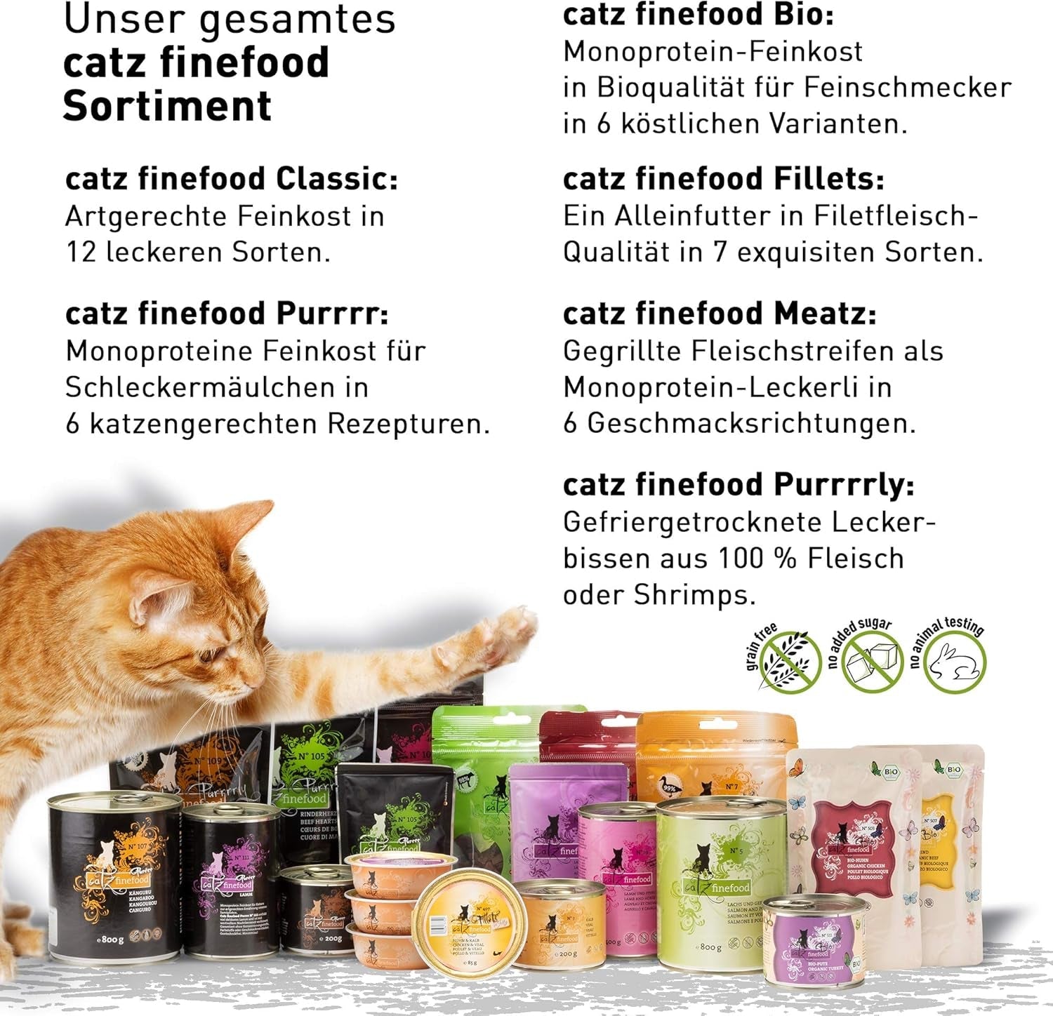 Nassfutter für Katzen Catz Finefood Purrrr Sheep Monoprotein Nr. 113, für Katzen mit empfindlicher Verdauung, 70 % Fleischanteil, 16 Beutel à 85 g