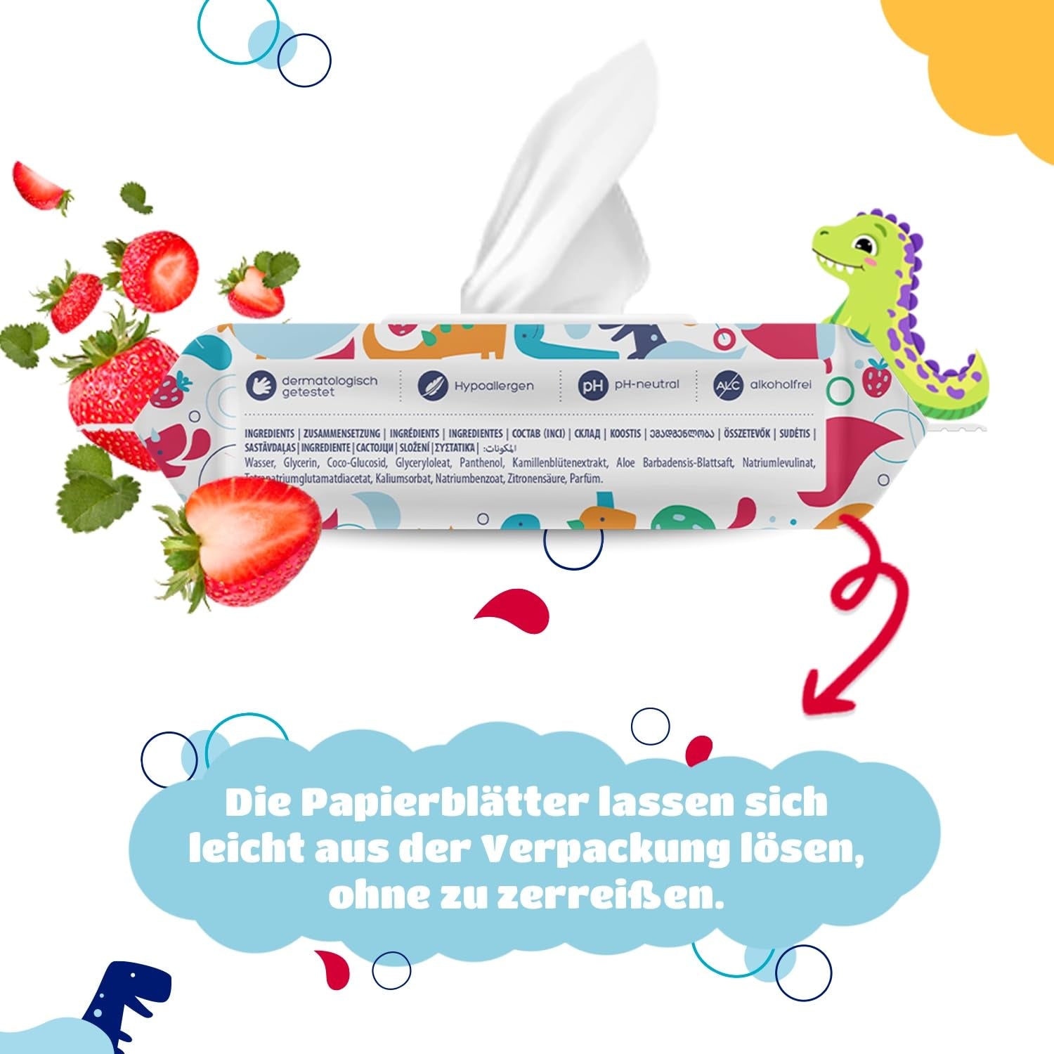 Kindii Fun Nasses Toilettenpapier – (10 x 60 Stück) Nasses Toilettenpapier – Kamille, Aloe Vera, pH-neutral, wasserbar, erfrischt den Intimbereich – 600 Stück