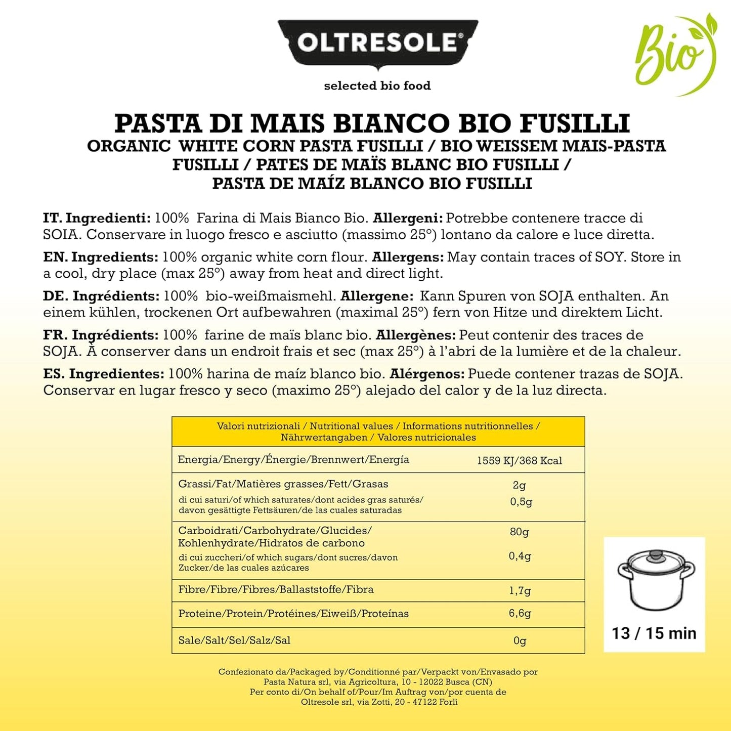 - Weiße Maisnudeln aus italienischem Bio-Mais, glutenfrei, Fusilli-Format - glutenfreie Nudeln, 100% Bio-Weißmehl, vegan, Packung mit 3 Packungen à 350 g