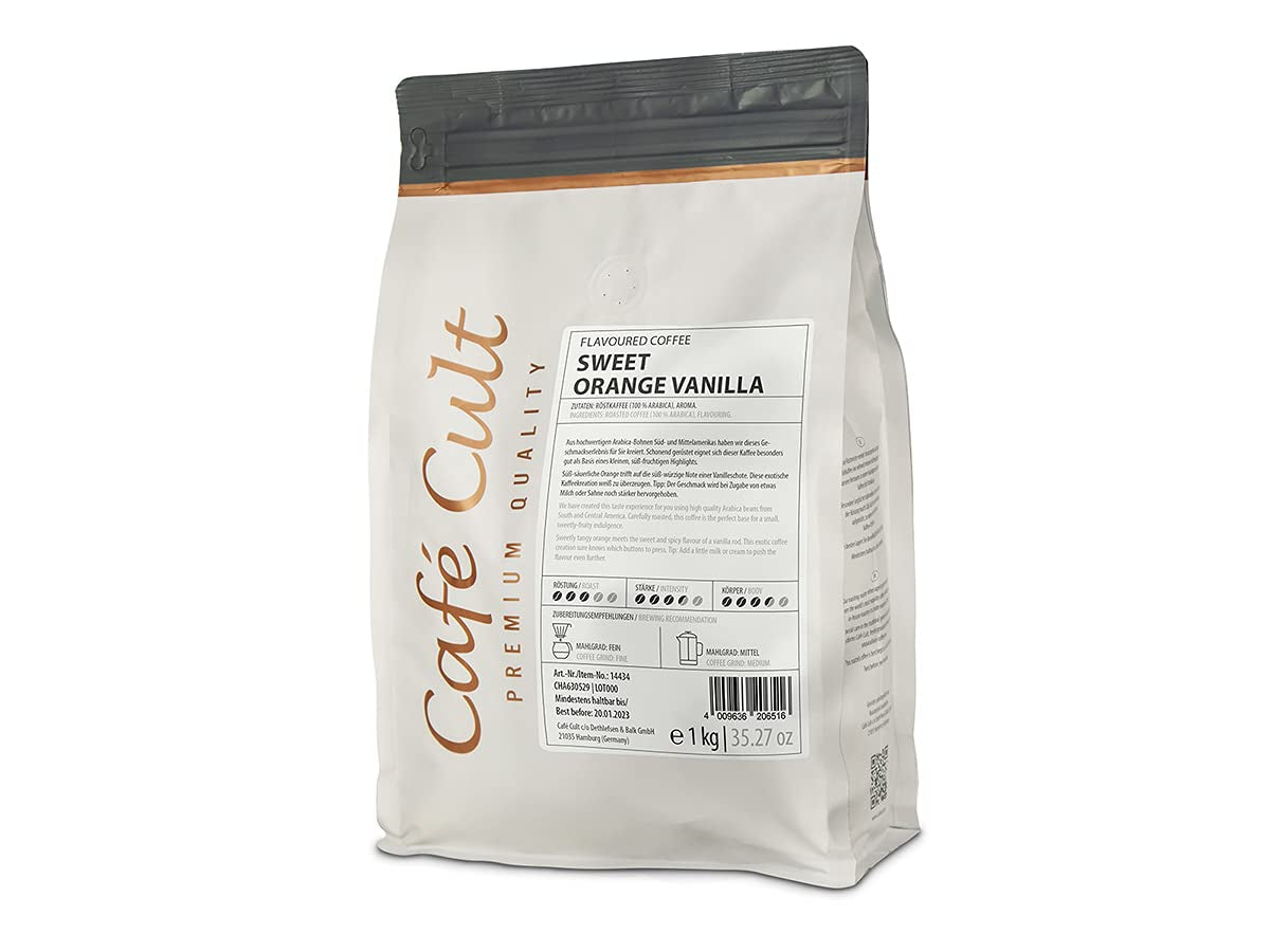 Cafe Cult Kaffee – Orangensüße Vanille – Geschmack ganzer Bohnen – 1 kg