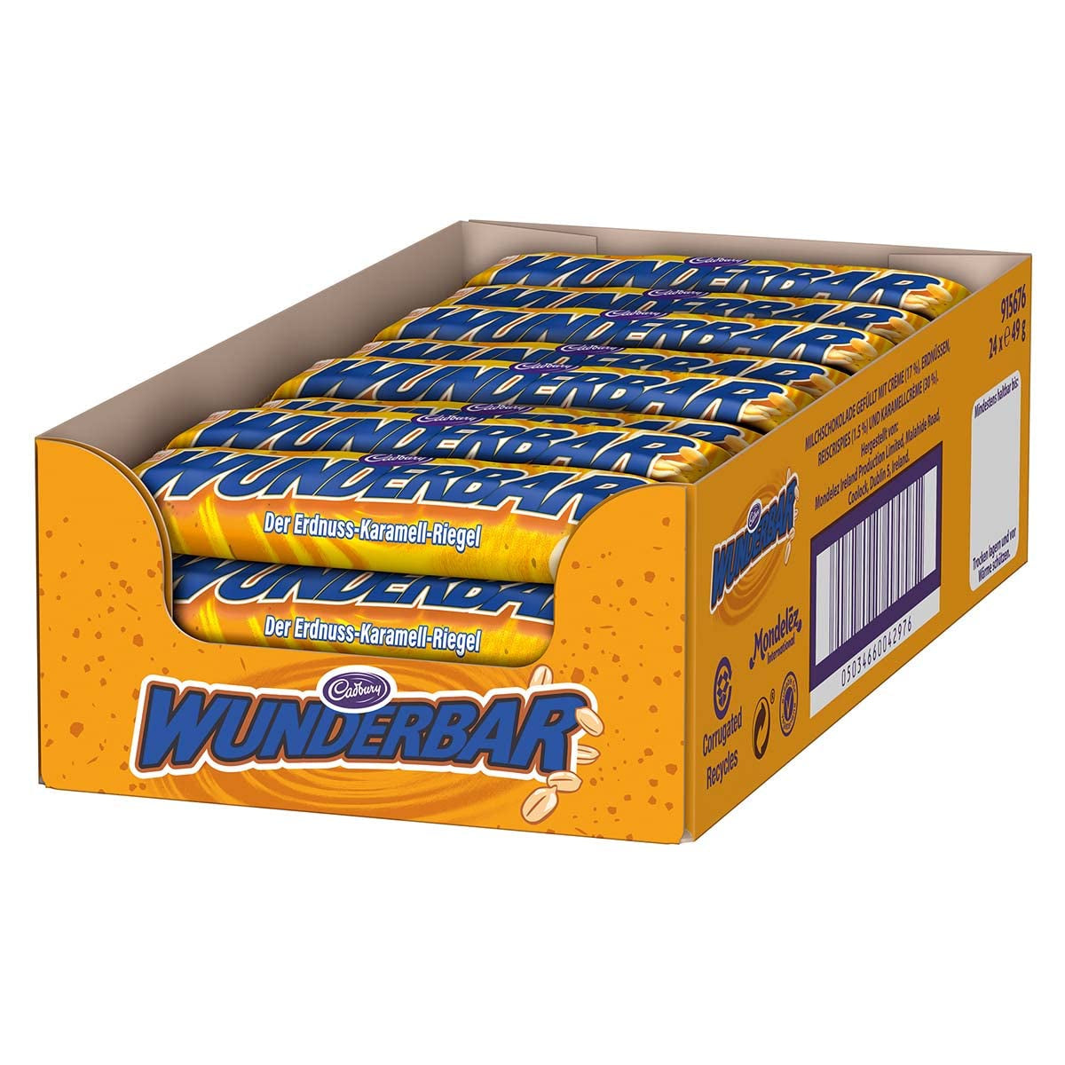 WUNDERBAR Peanuts – Karamell-Erdnussriegel einzeln verpackt mit knackigen Erdnussstückchen – 24 x 49g