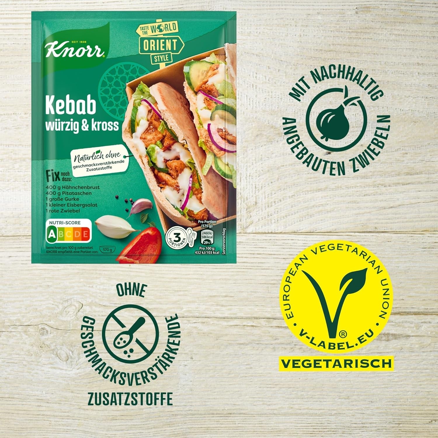 Knorr Fix Kebab für ein würziges und krosses Hähnchen Gericht ohne geschmacksverstärkende Zusatzstoffe 3 Portionen