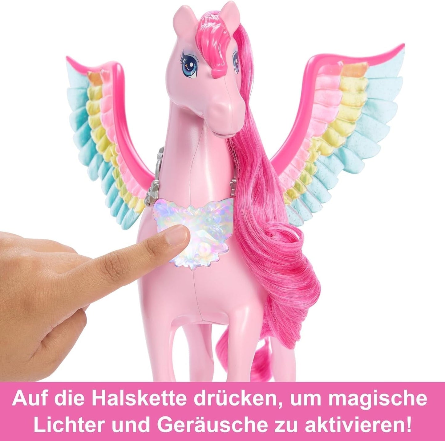 Barbie A Hidden Magic Pegasus – interaktives Spielzeug mit Lichtern und Geräuschen, 10 Zubehörteile, Regenbogenflügel, für Kinder ab 3 Jahren, HLC41 Naty Shop Dolls