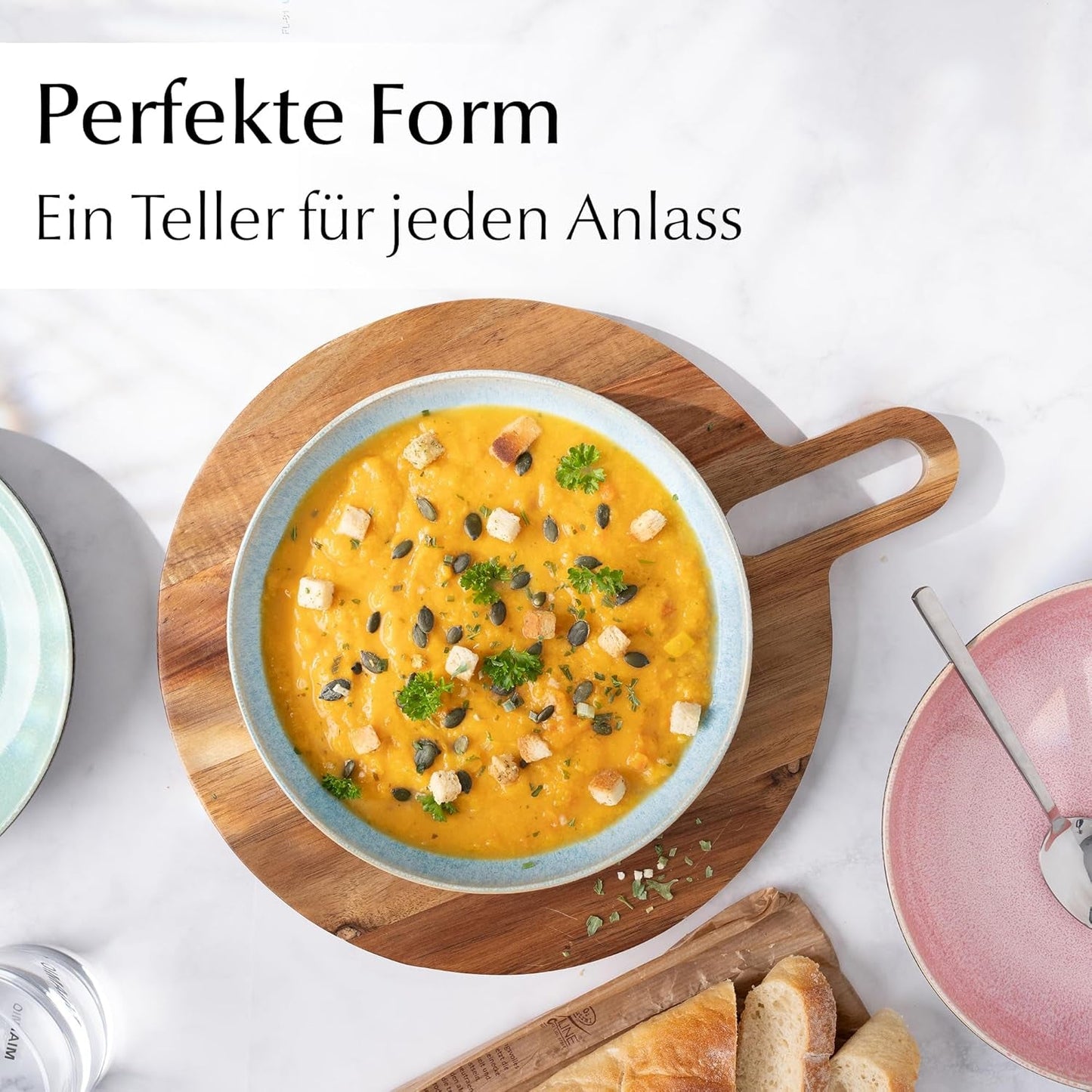 MIAMIO – Speiseteller, 6er-Set (850 ml) / große und tiefe Pastateller, Teller-Set für 6 Personen, Salatschüssel aus Keramik / spülmaschinen- und mikrowellengeeignet – Las Palmitas-Kollektion