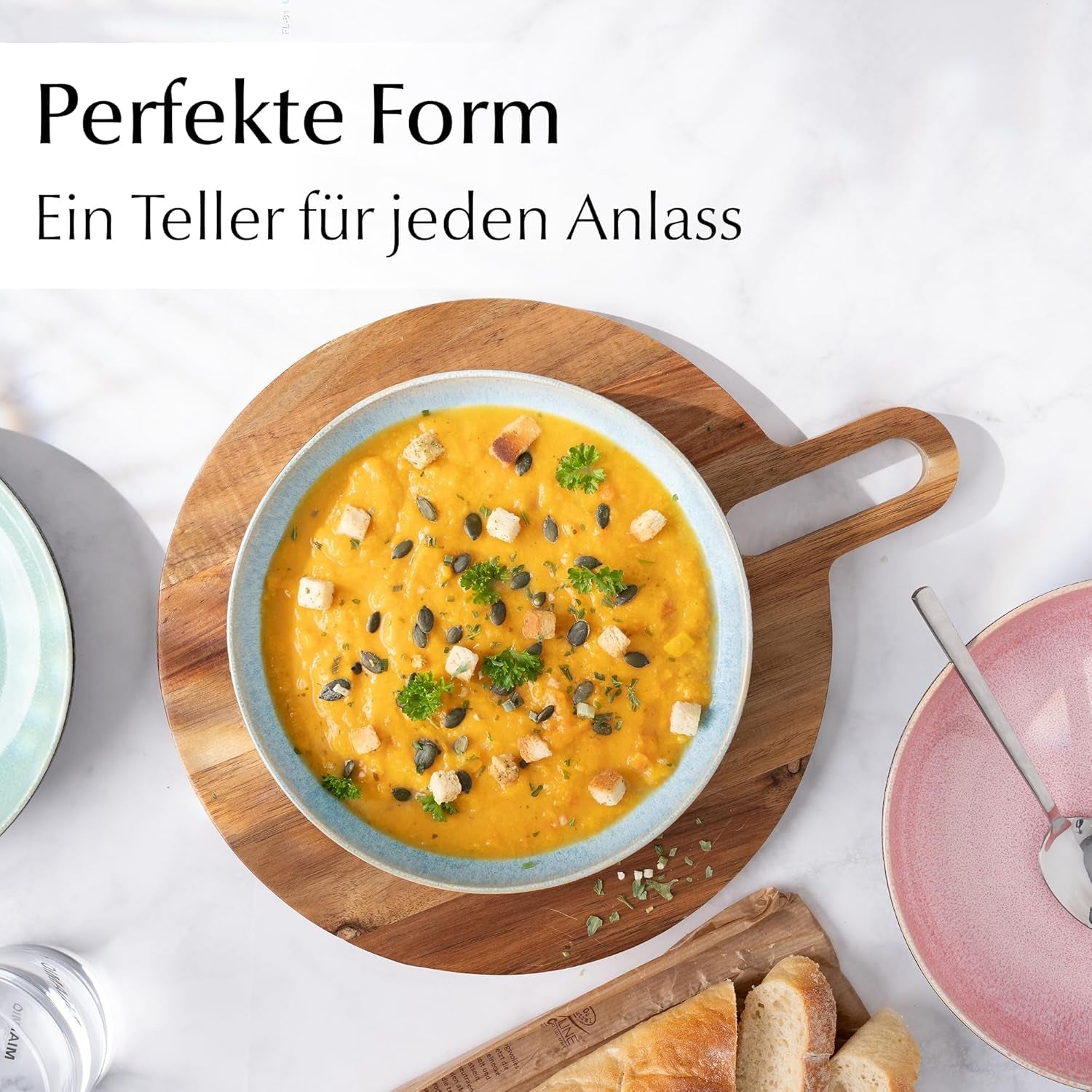 MIAMIO – Speiseteller, 6er-Set (850 ml) / große und tiefe Pastateller, Teller-Set für 6 Personen, Salatschüssel aus Keramik / spülmaschinen- und mikrowellengeeignet – Las Palmitas-Kollektion