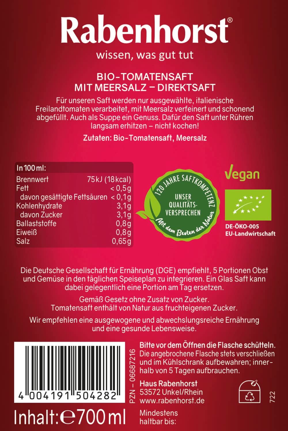 Rabenhorst Bio-Tomaten 6er-Pack (6 x 700 ml) Naty Shop