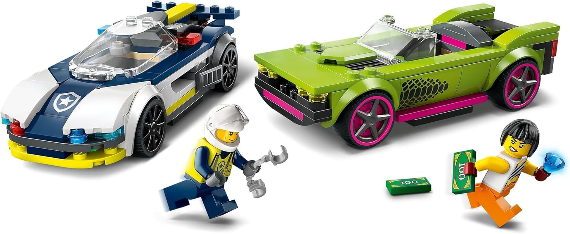 LEGO City Verfolgungsjagd mit Polizeiauto und Muscle-Car, Spielzeugeisenbahn mit 2 Rennwagen, Polizeigeschenk für Kinder, Jungen und Mädchen ab 6 Jahren, Set mit Polizist und Minifiguren Ganovin 60415 Bausets Besuchen Sie den LEGO-Store