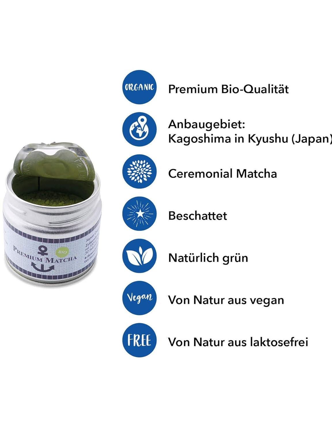 Premium-Bio-Matcha aus Japan, zeremonielle Qualität, frei von Pestiziden, extrafeines Pulver in 30-g-Box, intensiver und zarter Grüntee-Geschmack, geeignet für Latte, Smoothie, zeremonielle Qualität