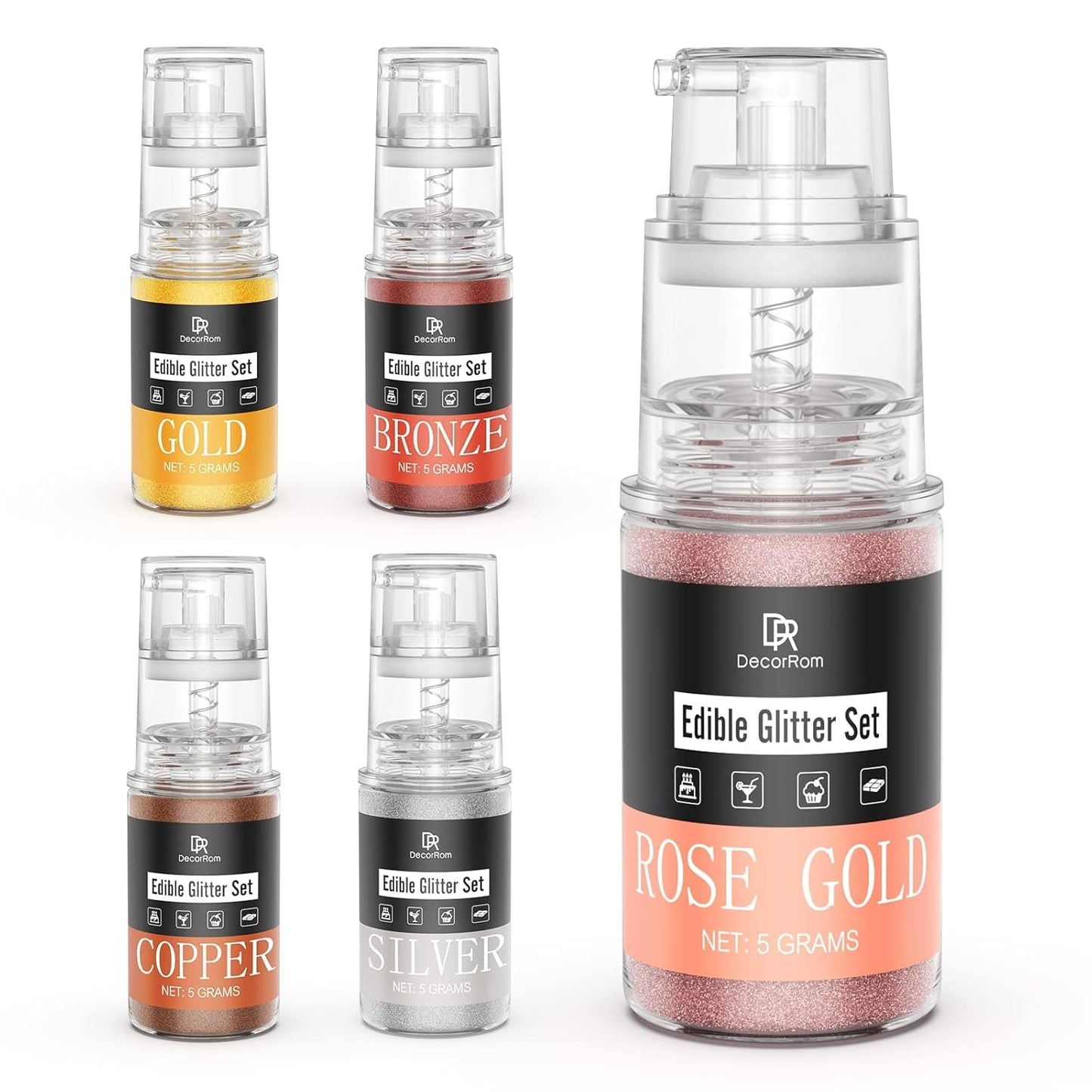 DecoRom, essbarer Glitzer, Pulver, 10 Gramm Glitter Naty Shop Set 5 Farben