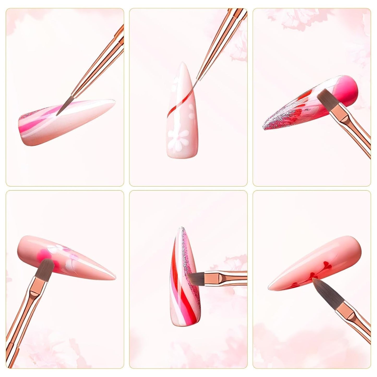 6 Stück Nagelbürsten mit Kappe, Nagel-UV-Gel-Acryl-Nagelbürste, Nagel-Gel-Pinsel, teilweise Nail-Art-Pinsel-Set