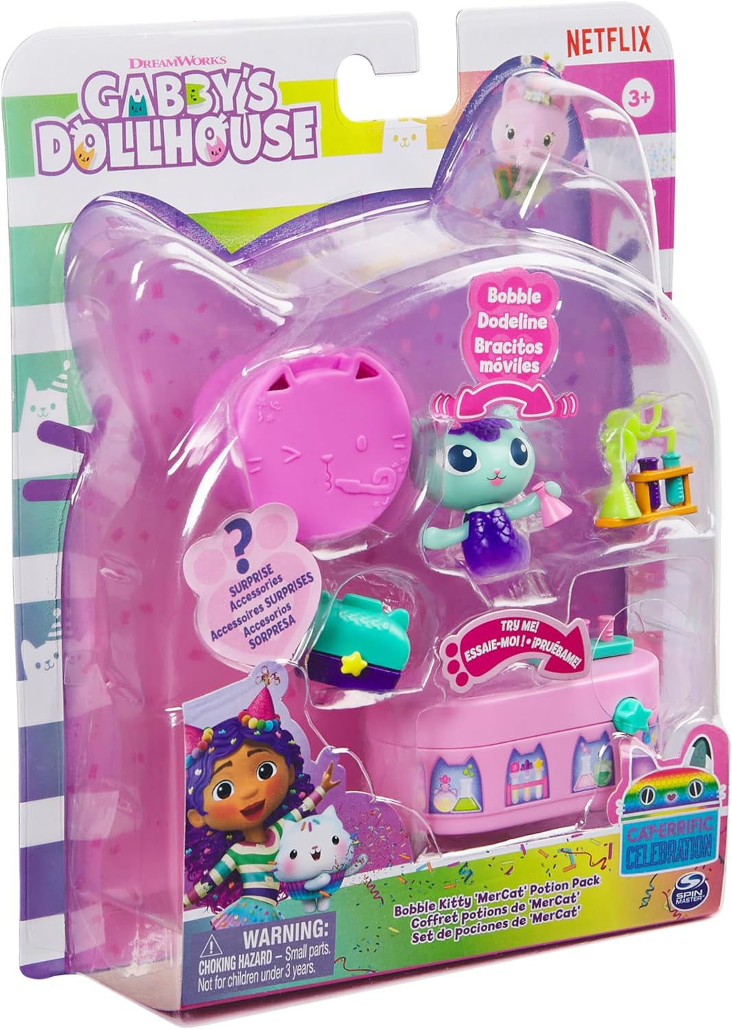DREAMWORKS GABBY DOLLS HOUSE – Meerkätzchen Bobble Kitty Möbelpaket, Katzenfigur mit Puppenhausmöbeln und Zubehör, ab 3 Jahren