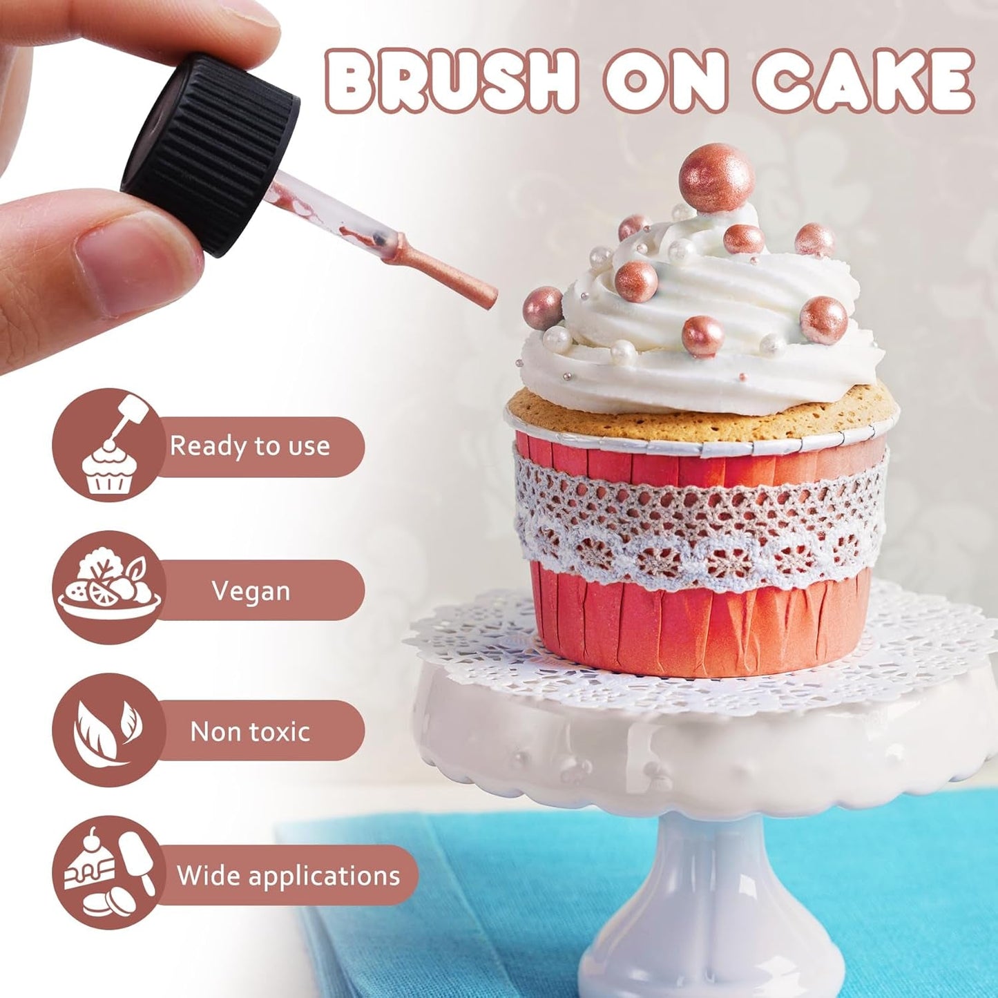 Flüssiger essbarer Glitzer – 6 Metallic-Farben, flüssiges essbares Glitzerpulver zum Dekorieren von Kuchen, Backen, Macarons – metallische Lebensmittelfarbe, Glitzerfarben für Kekse, Fondant, Kuchen, Muffins
