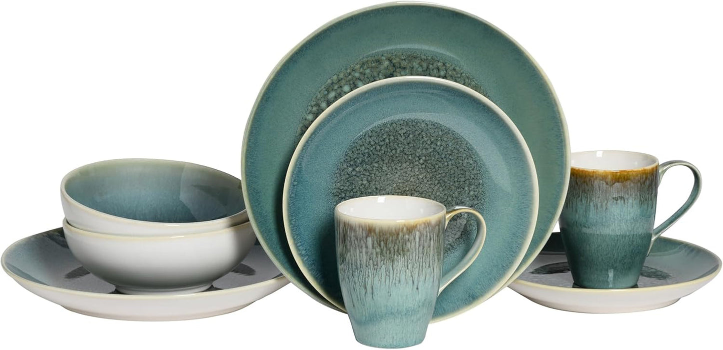 Creatable, Caldera-Serie, spülmaschinen- und mikrowellengeeignetes Steinzeug-Geschirrset, hochwertige Herstellung (grünes 8-teiliges Kombi-Set)