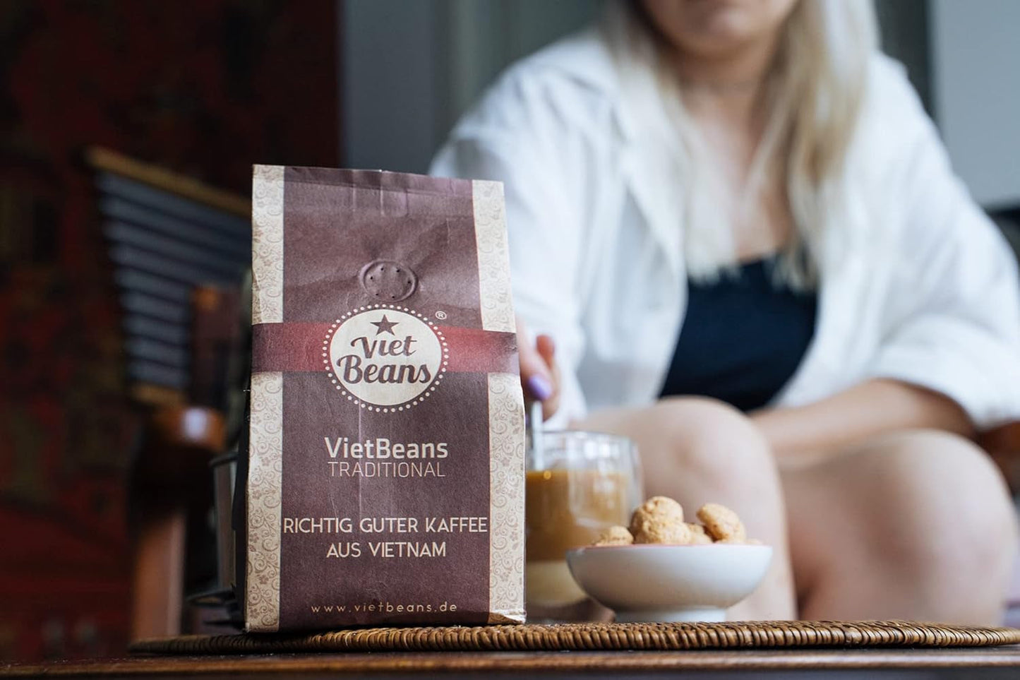VietBeans Traditional – Ganze Kaffeebohnen – Traditionelle Trommelröstung – Hochwertiger vietnamesischer Kaffee – Geeignet für Vollautomaten – 250 g