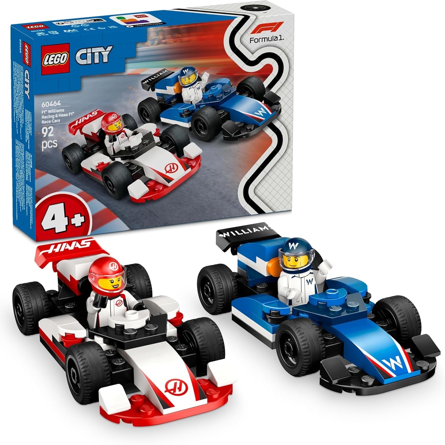 LEGO City F1 Williams Racing und Haas F1 Racing Cars – Formel-1-Spielzeug mit baubaren Autos und 2 Rennfahrer-Minifiguren – Kleine Geschenkideen für Jungen und Mädchen ab 4 Jahren 60464 Bausets Beuche den LEGO-Store Standardtitel