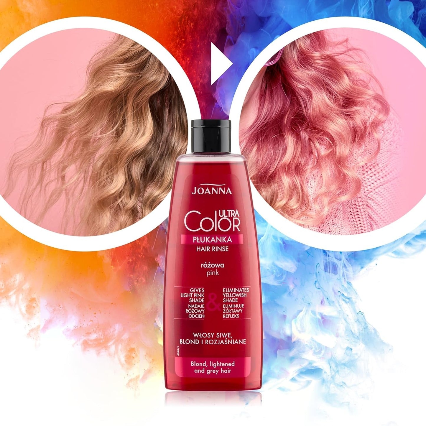Joanna Ultra Color – Rosa Farbspülung für blondes und helles Haar – Pastellrosa – Natürlicher Glanz – Entfernt den Gelbstich aus graublondem Haar – Vorübergehende Wirkung – 150 ml Haarfärbemittel Naty Shop