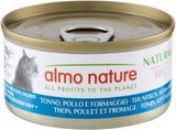 Almo Nature HFC Natural – Nassfutter für erwachsene Katzen – Thunfisch, Huhn und Käse – menschliche Qualität, glutenfrei – 6 x 70 g