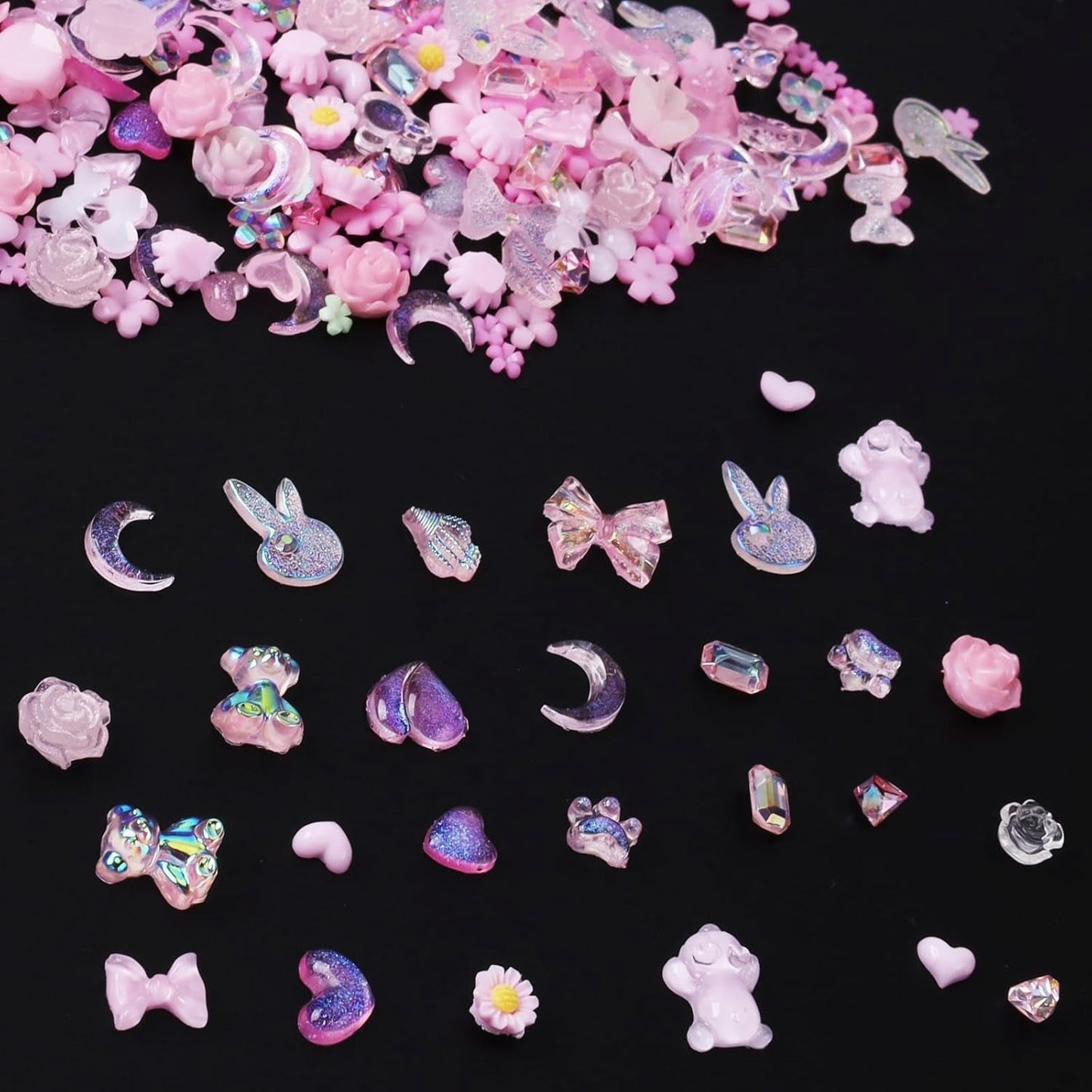 100 Stück Schleifen-Nagel-Charms, Y2K, 3D-Harz, Kamelienblume, Nagel-Charms, Kawaii-Strasssteine, Nagelkunst-Dekorationen, Muster, DIY-Bastelzubehör (Rosa)