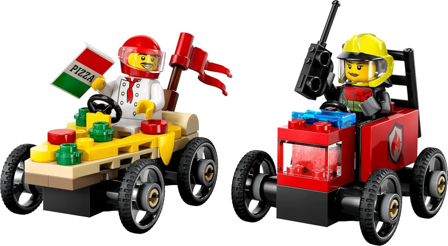 LEGO City Pizza Lieferwagen Vs. Pizza Truck – Seifenkistenspielzeug für Mädchen und Jungen ab 5 Jahren – Bauset mit 2 Fahrer-Minifiguren – Geburtstags- und Weihnachtsgeschenk 60458 Bausets Besuchen Sie den LEGO-Store
