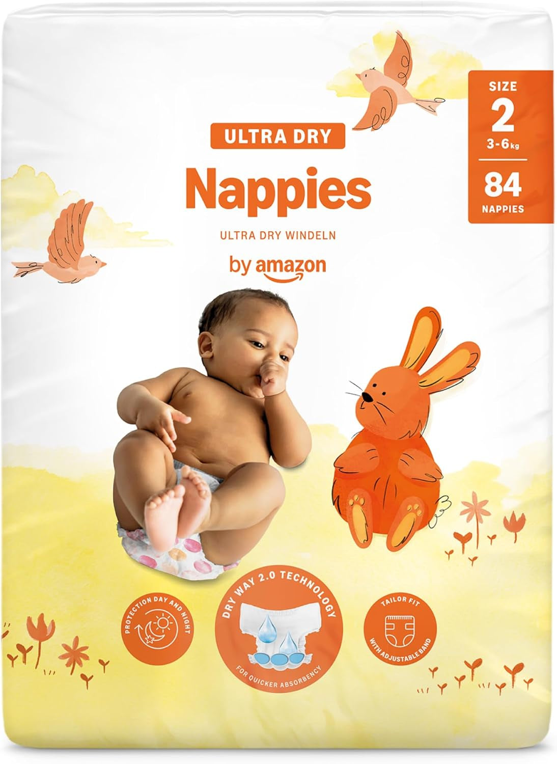 Amazon Ultra Dry Windeln, Größe 3 (4–9 kg) – Monatsbox, Weiß, 172 Stück (2 Packungen à 86 Stück) (ehemals Mama Bear, identisches Produkt)